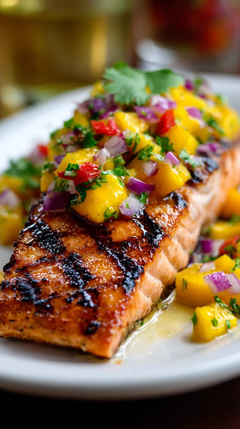 Easy Summer Grilled Salmon with Mango Salsa Step-by-step preparation of Easy Summer Grilled Salmon with Mango Salsa (grilled salmon with mango salsa)