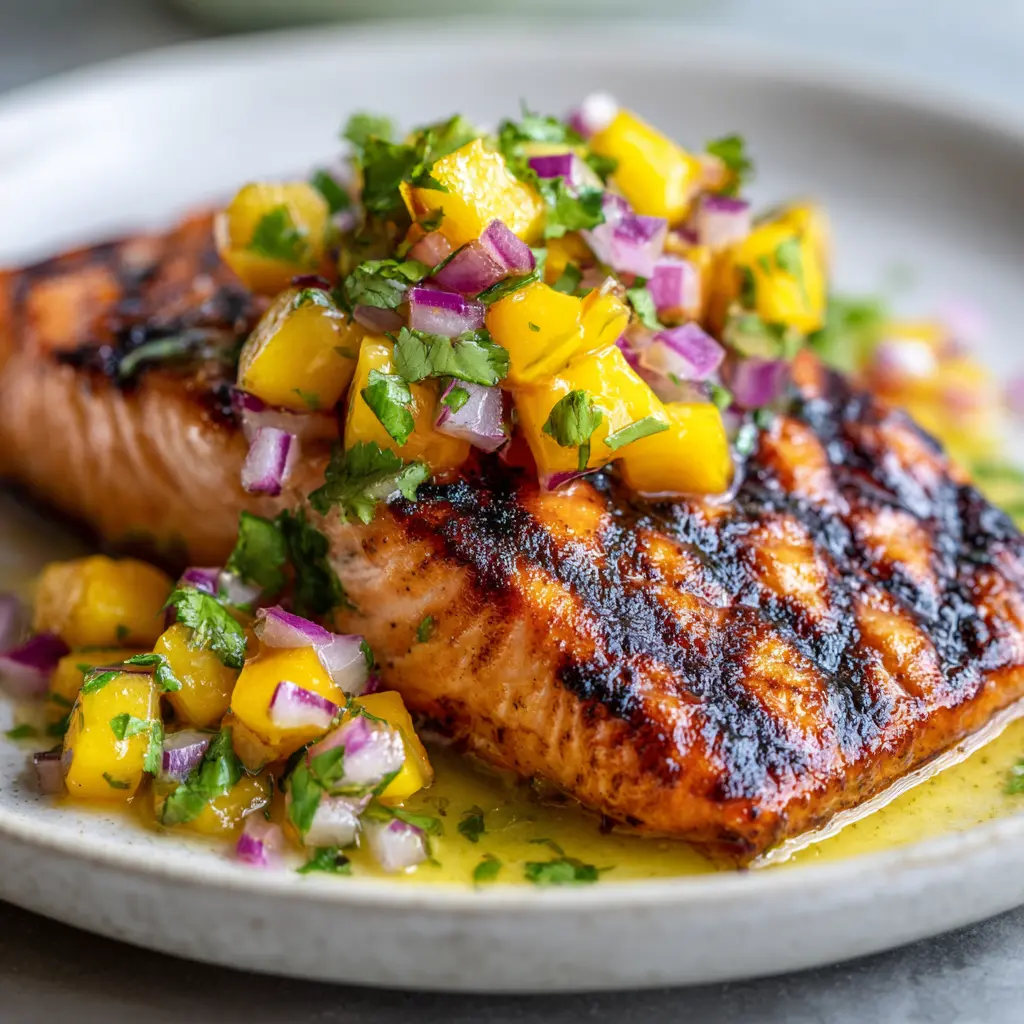 Easy Summer Grilled Salmon with Mango Salsa — homemade grilled salmon with mango salsa recipe