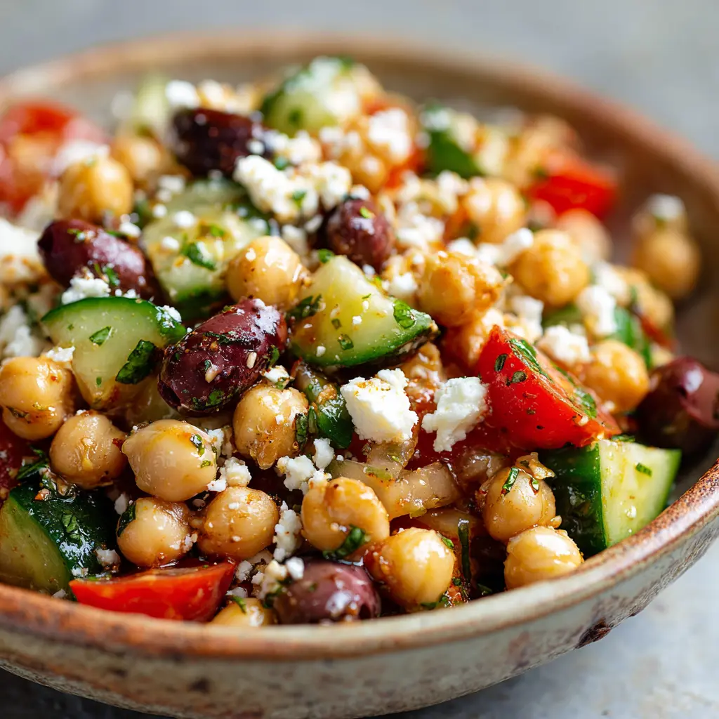 Healthy 10-Minute Mediterranean Chickpea Salad — homemade Mediterranean chickpea salad recipe