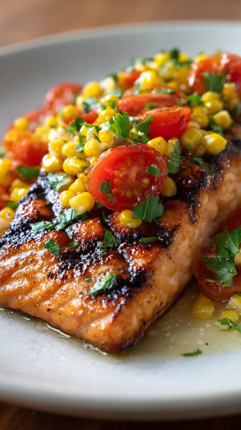 Healthy Grilled Salmon with Summer Sweet Corn Salsa Serving suggestion for Healthy Grilled Salmon with Summer Sweet Corn Salsa — Healthy Grilled Salmon with Summer Sweet Corn Sa