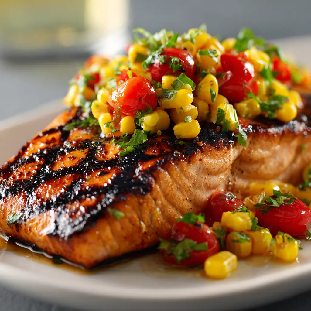 Healthy Grilled Salmon with Summer Sweet Corn Salsa — homemade Healthy Grilled Salmon with Summer Sweet Corn Salsa recipe