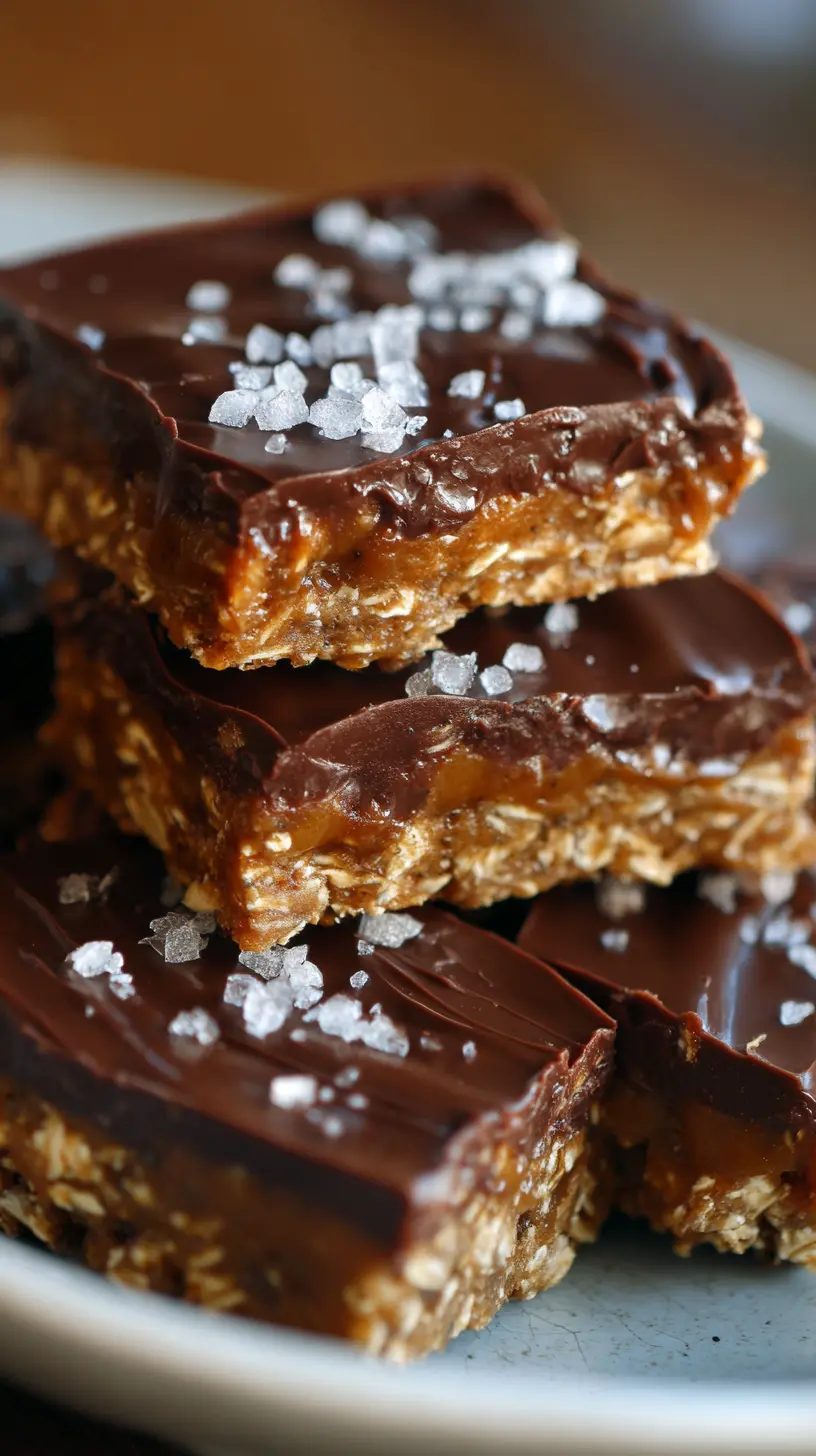 Healthy No-Bake Chocolate Peanut Butter Oat Bars Serving suggestion for Healthy No-Bake Chocolate Peanut Butter Oat Bars — no-bake chocolate peanut butter oat bars