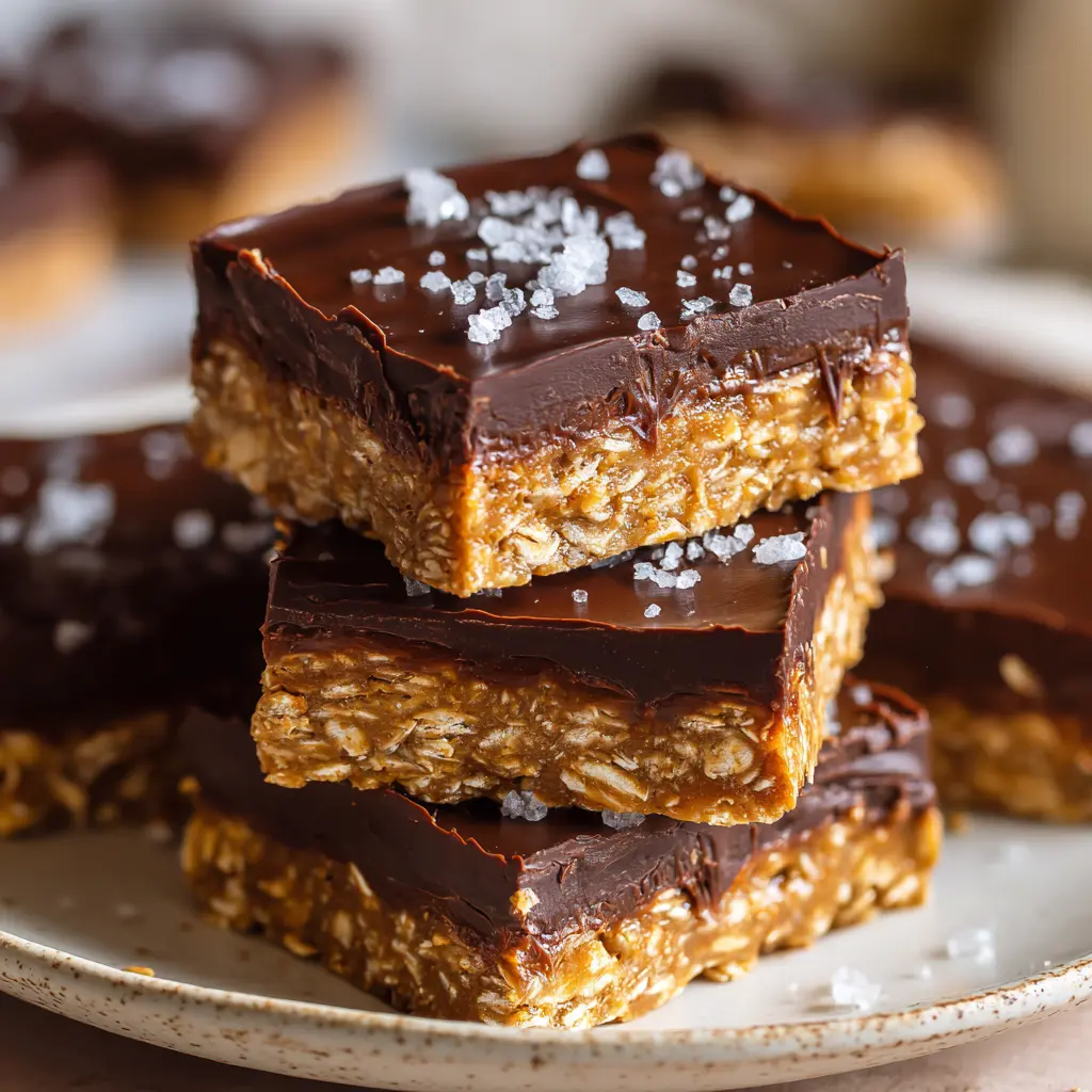 Healthy No-Bake Chocolate Peanut Butter Oat Bars — homemade no-bake chocolate peanut butter oat bars recipe