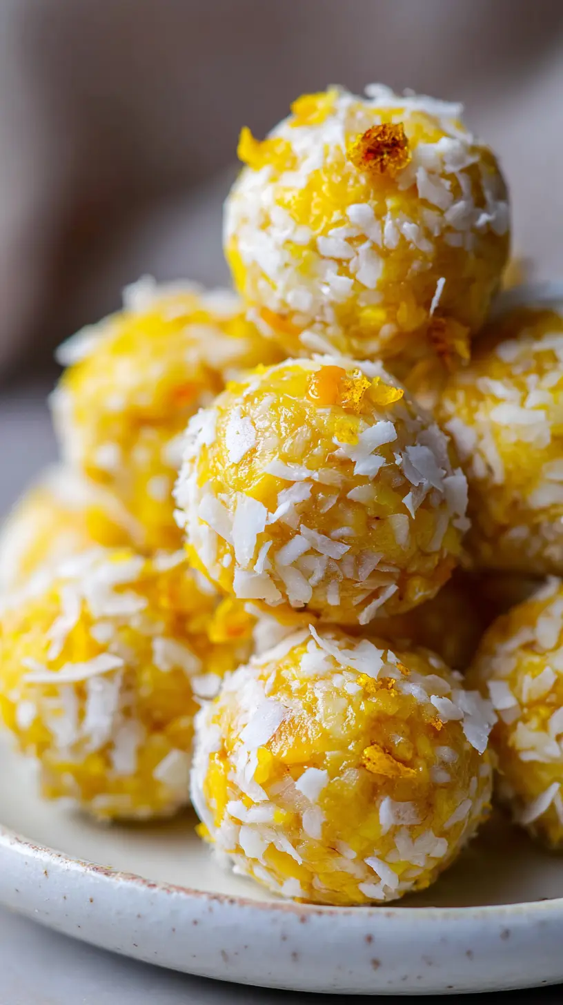 Serving suggestion for Healthy No Bake Mango Coconut Protein Bites — no bake mango coconut protein bites