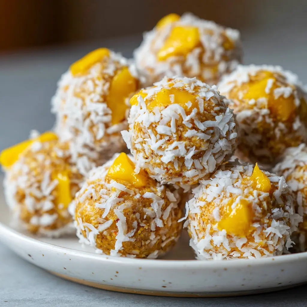Healthy No Bake Mango Coconut Protein Bites — homemade no bake mango coconut protein bites recipe