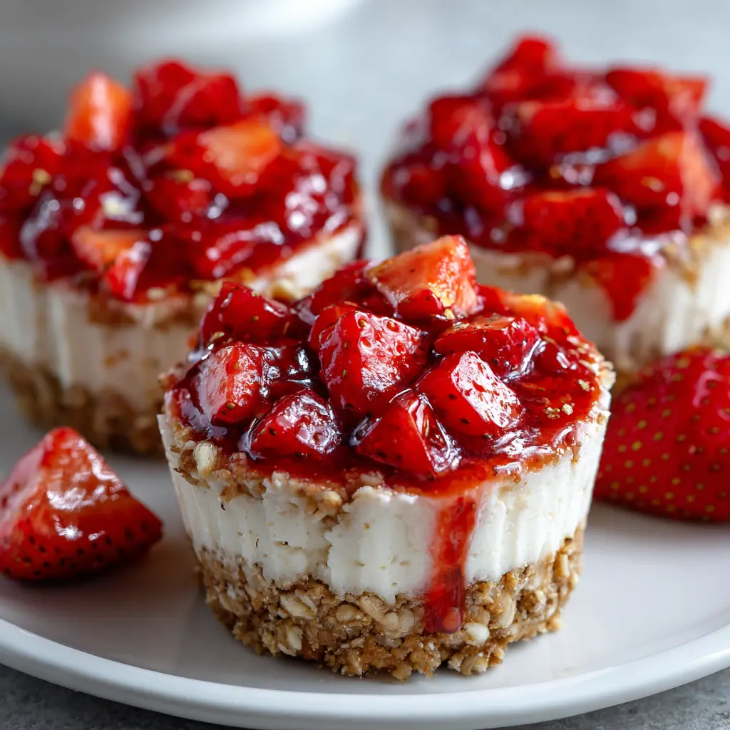 Healthy No Bake Strawberry Cheesecake Protein Cups — homemade strawberry cheesecake protein cups recipe