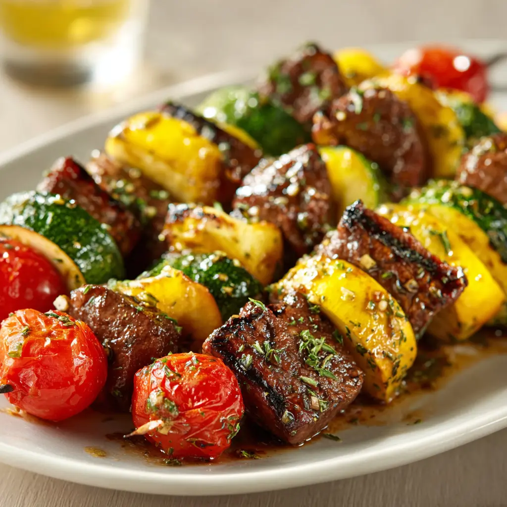 Healthy Summer Squash and Grilled Beef Skewers — homemade grilled beef skewers recipe