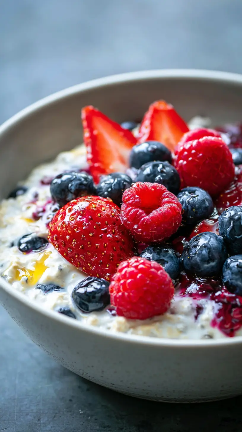 Serving suggestion for High Protein Overnight Oats with Fresh Summer Berries — high protein overnight oats