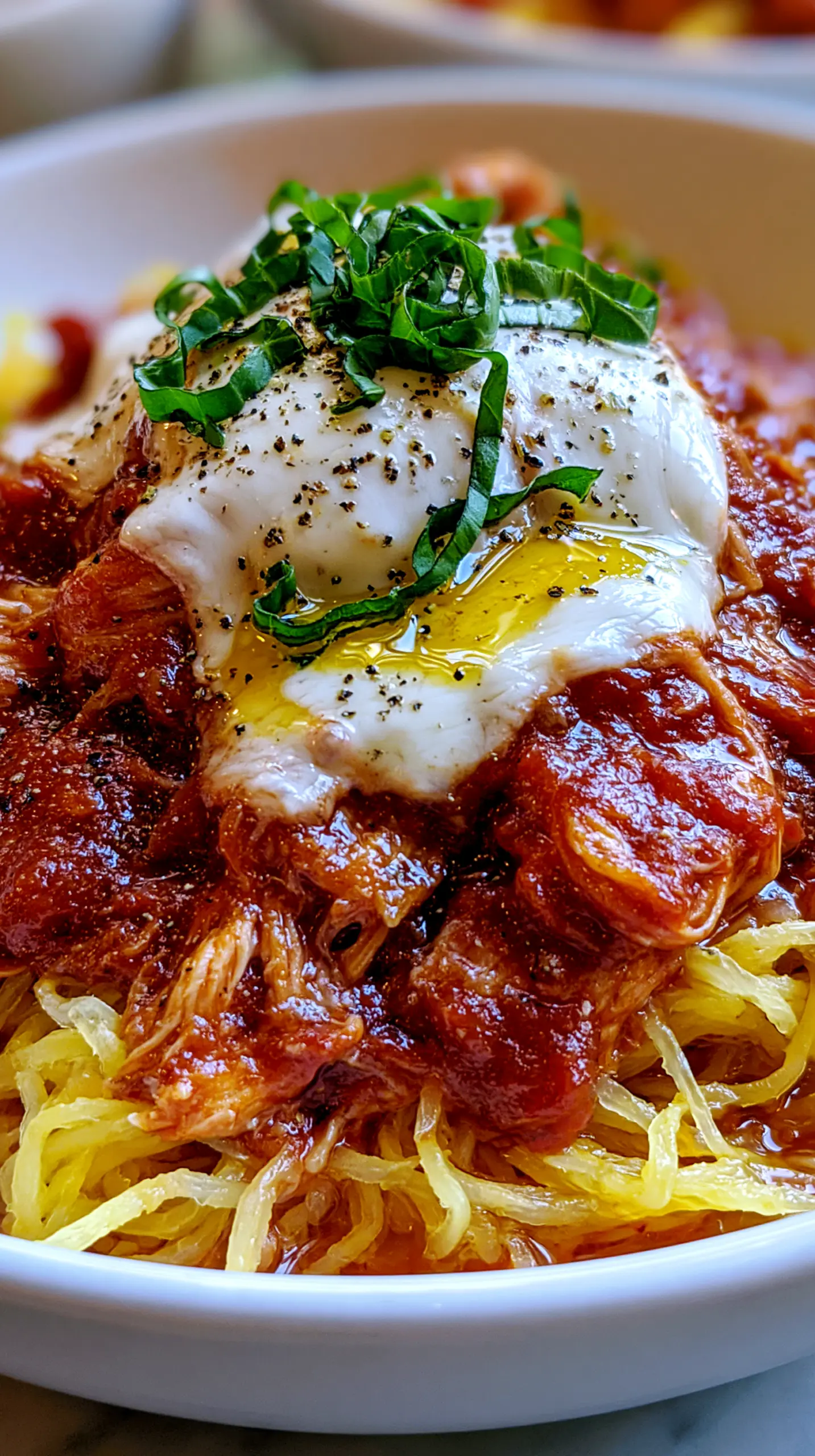 Low Calorie Spaghetti Squash with Marinara and Chicken Serving suggestion for Low Calorie Spaghetti Squash with Marinara and Chicken — Low Calorie Spaghetti Squash