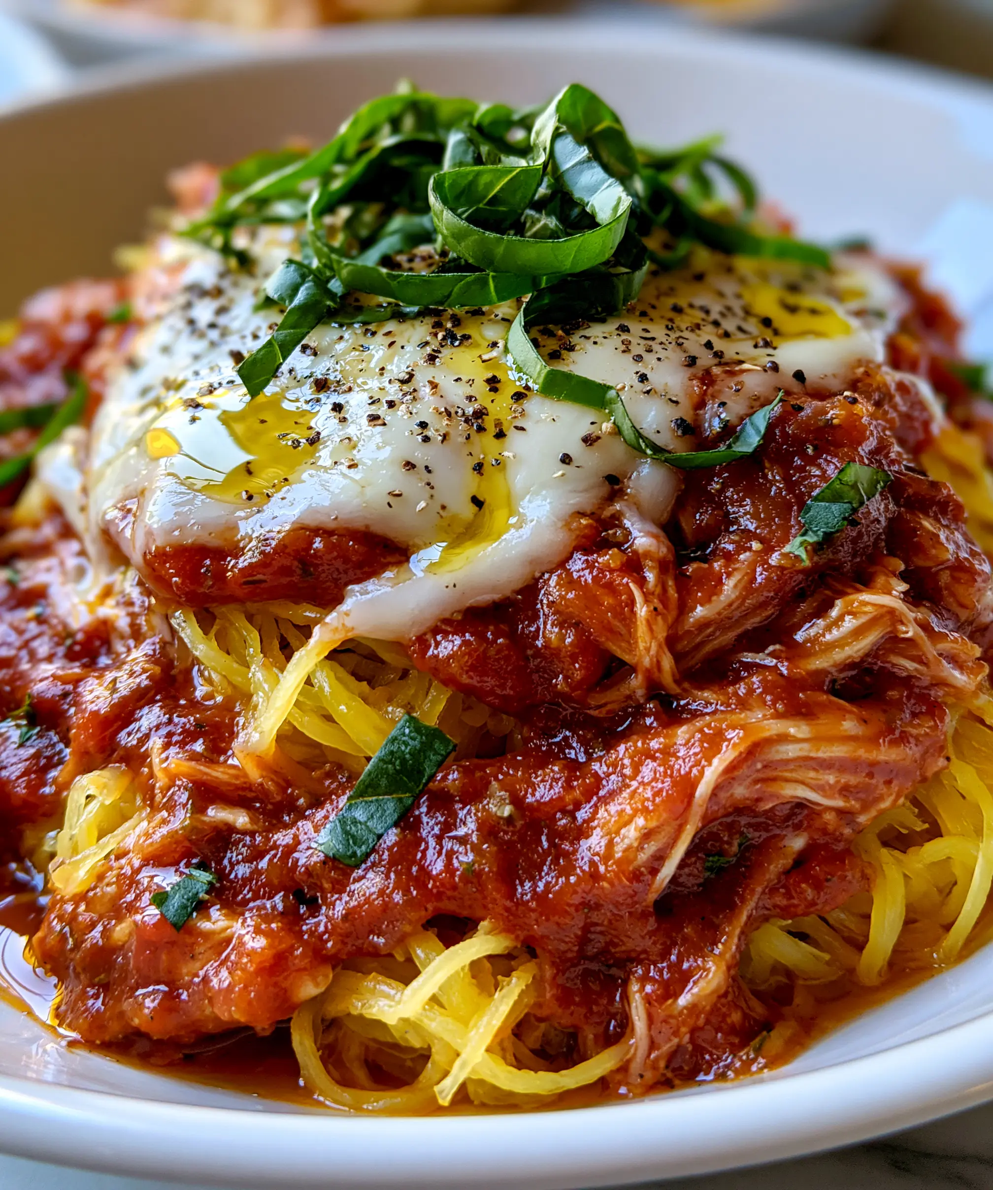 Low Calorie Spaghetti Squash with Marinara and Chicken — homemade Low Calorie Spaghetti Squash recipe