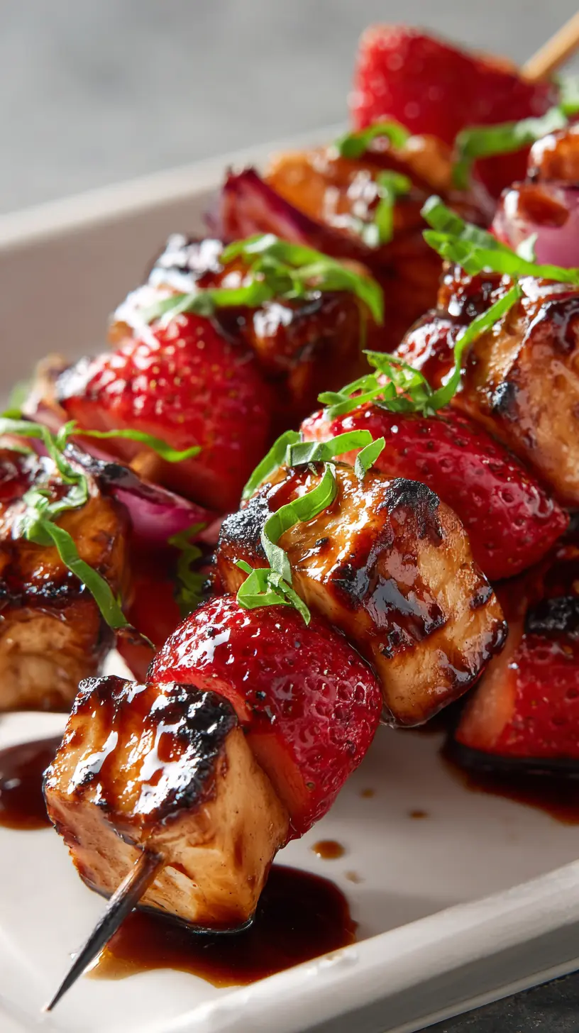 Low Calorie Strawberry Balsamic Chicken Skewers Serving suggestion for Low Calorie Strawberry Balsamic Chicken Skewers — strawberry balsamic chicken skewers