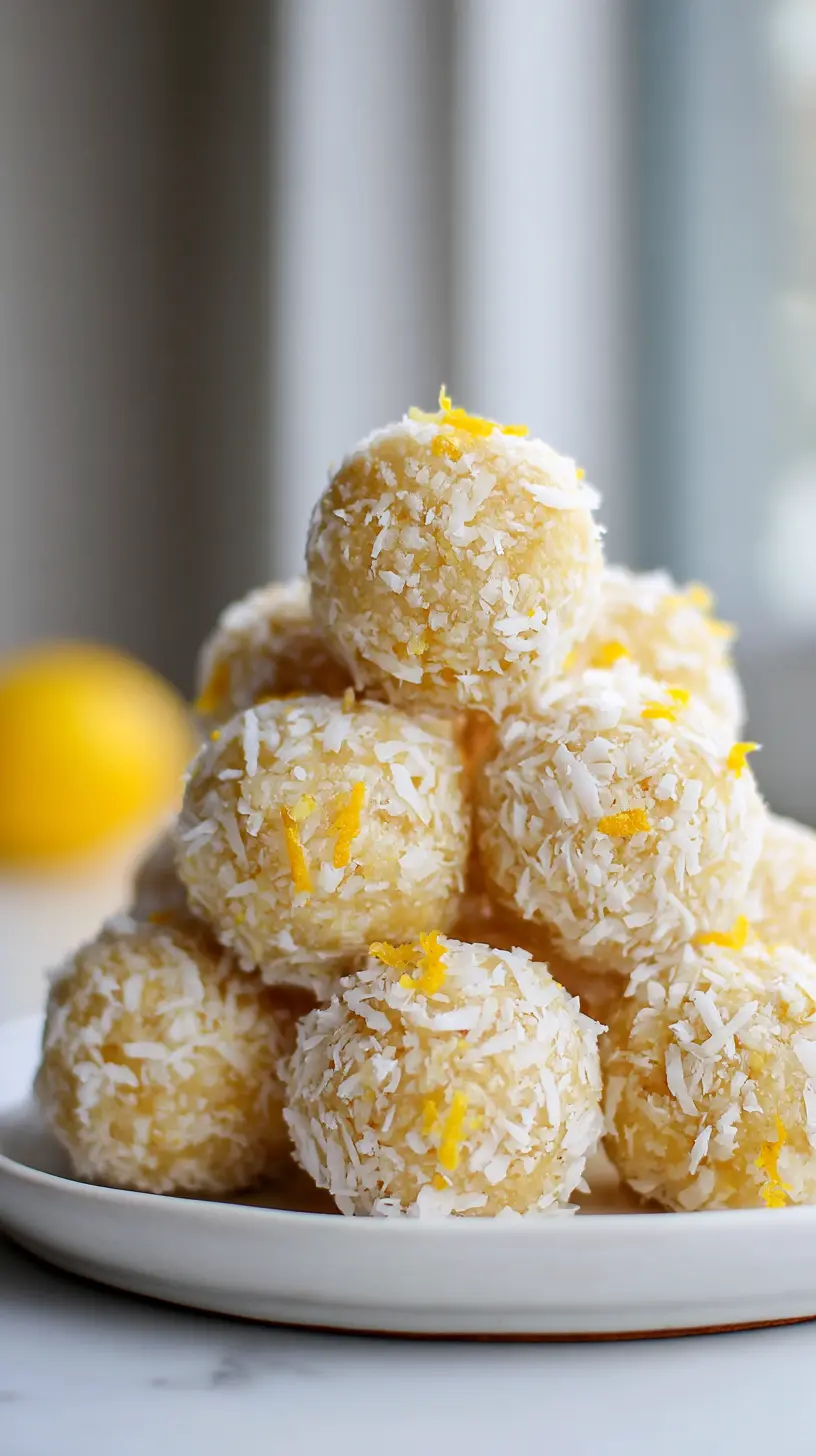 Serving suggestion for No-Bake Lemon Coconut Energy Balls for Summer — lemon coconut energy balls