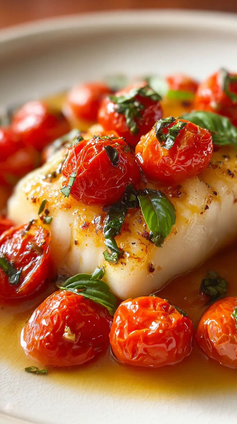 Serving suggestion for Quick and Healthy Baked Cod with Cherry Tomatoes — baked cod with cherry tomatoes