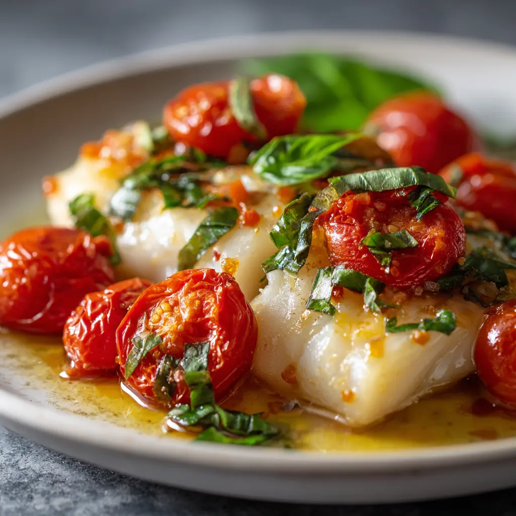Quick and Healthy Baked Cod with Cherry Tomatoes — homemade baked cod with cherry tomatoes recipe