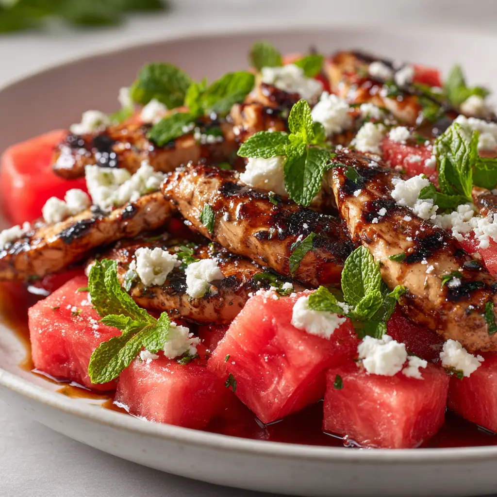 Quick Summer Grilled Chicken and Watermelon Salad — homemade grilled chicken and watermelon salad recipe