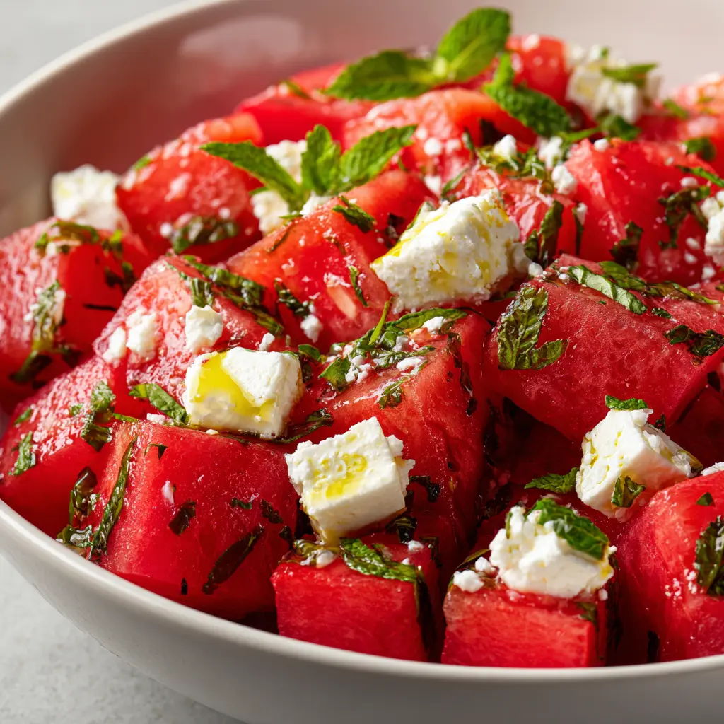 Quick Summer Watermelon Feta Mint Salad — homemade watermelon feta mint salad recipe