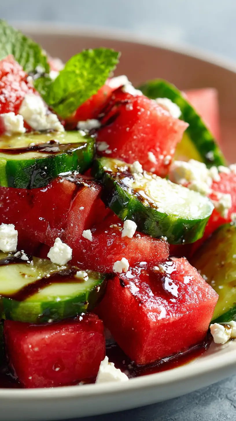 Step-by-step preparation of Watermelon Cucumber Feta Salad (Watermelon Cucumber Feta Salad)
