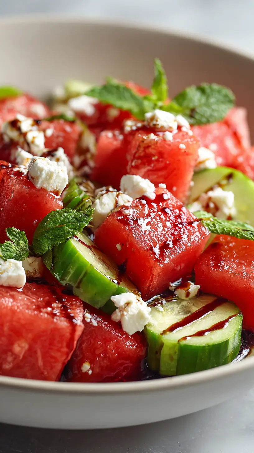 Serving suggestion for Watermelon Cucumber Feta Salad — Watermelon Cucumber Feta Salad