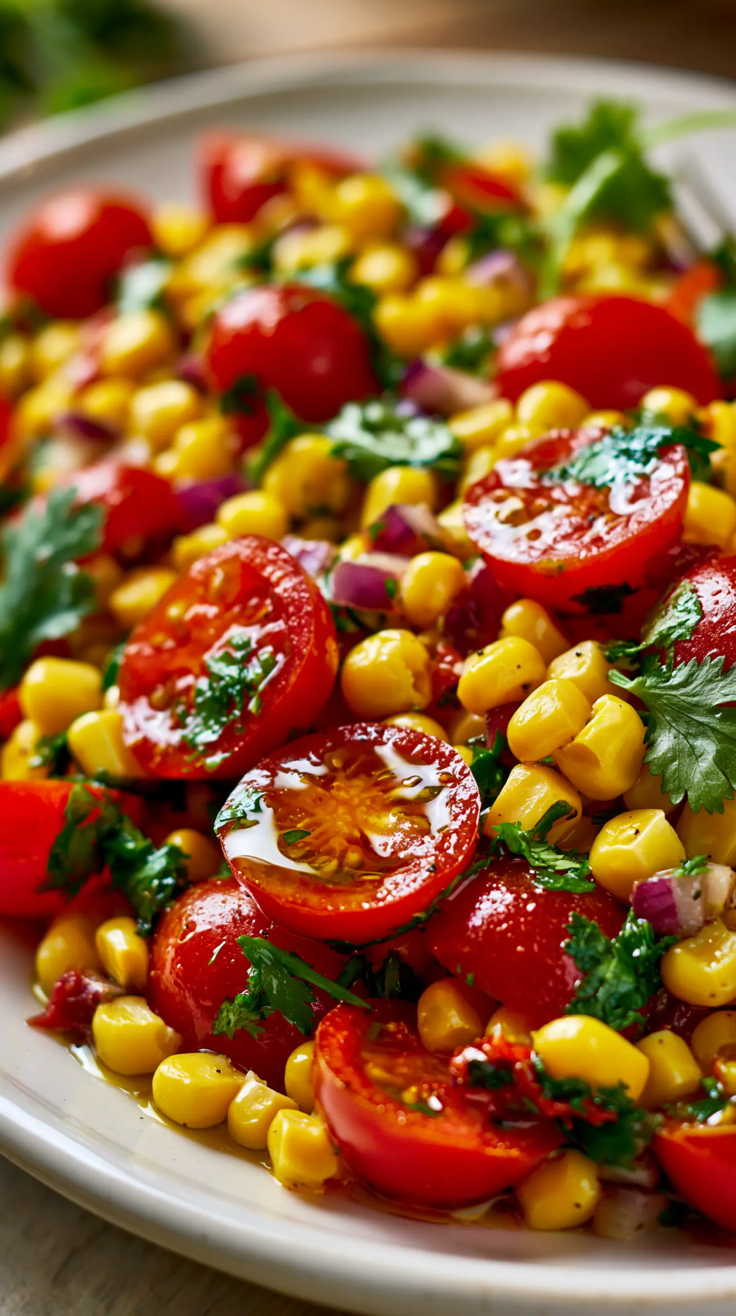 15 Minute Low Calorie Summer Corn and Tomato Salad Serving suggestion for 15 Minute Low Calorie Summer Corn and Tomato Salad — Summer Corn and Tomato Salad