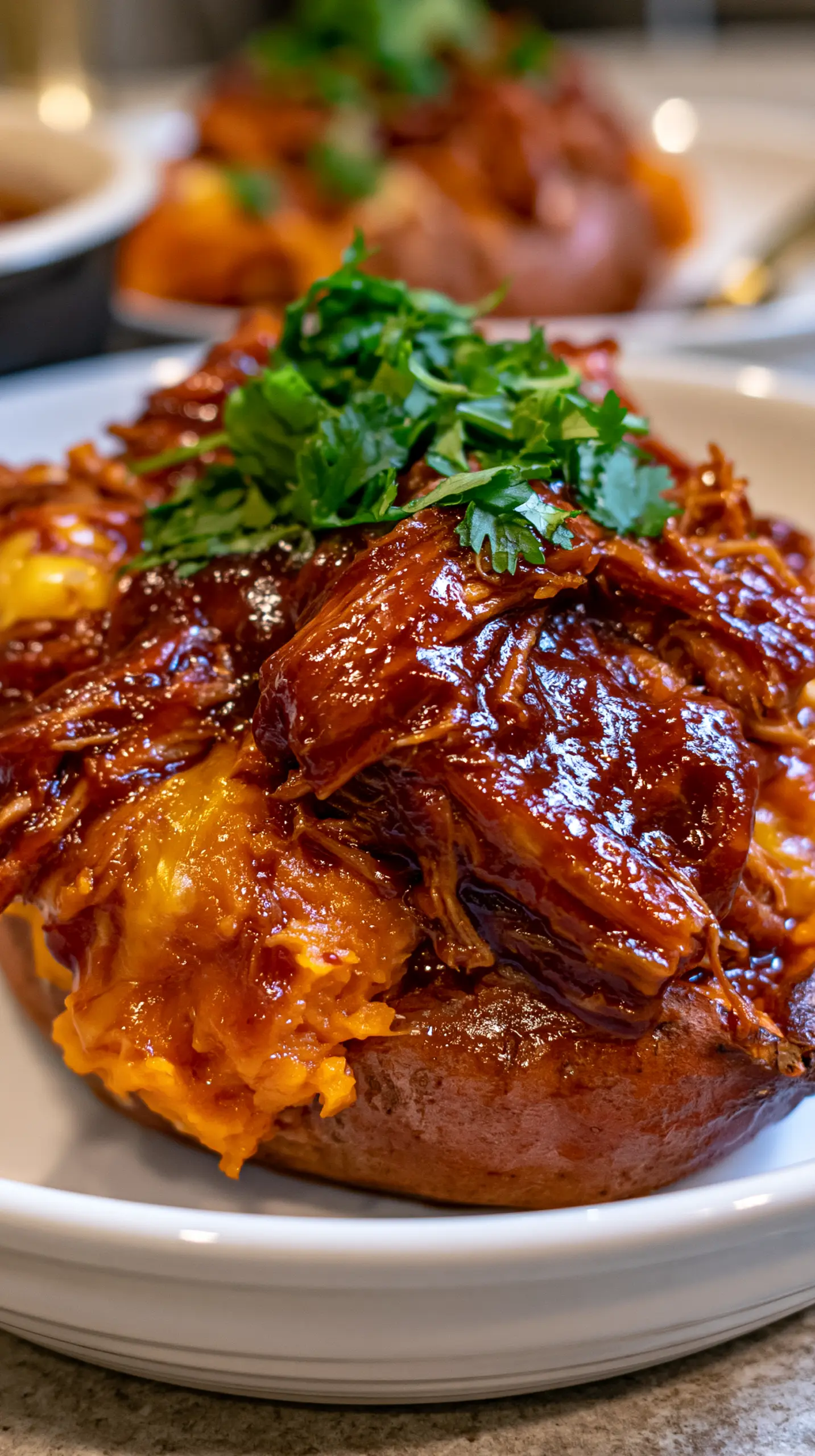 BBQ Pulled Chicken Loaded Baked Sweet Potatoes Step-by-step preparation of BBQ Pulled Chicken Loaded Baked Sweet Potatoes (BBQ pulled chicken loaded baked sweet potatoes)