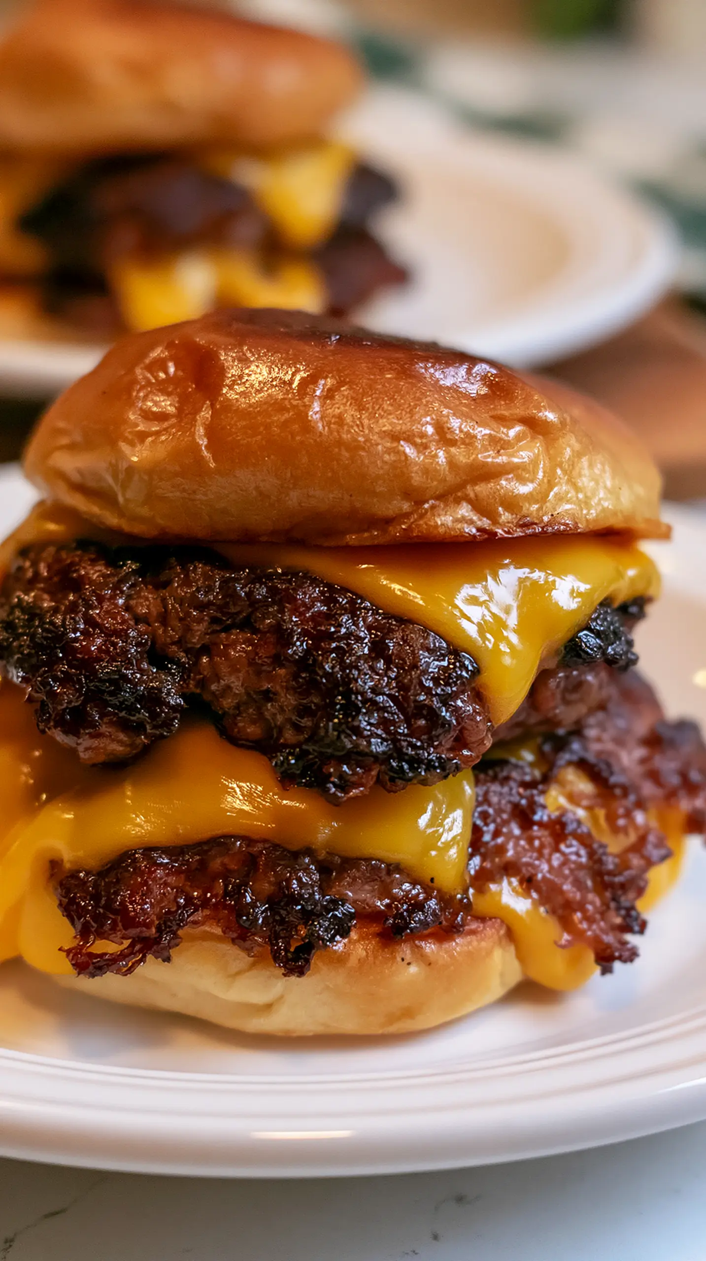 Classic American Cheeseburger Smash Burgers Serving suggestion for Classic American Cheeseburger Smash Burgers — classic American smash burgers