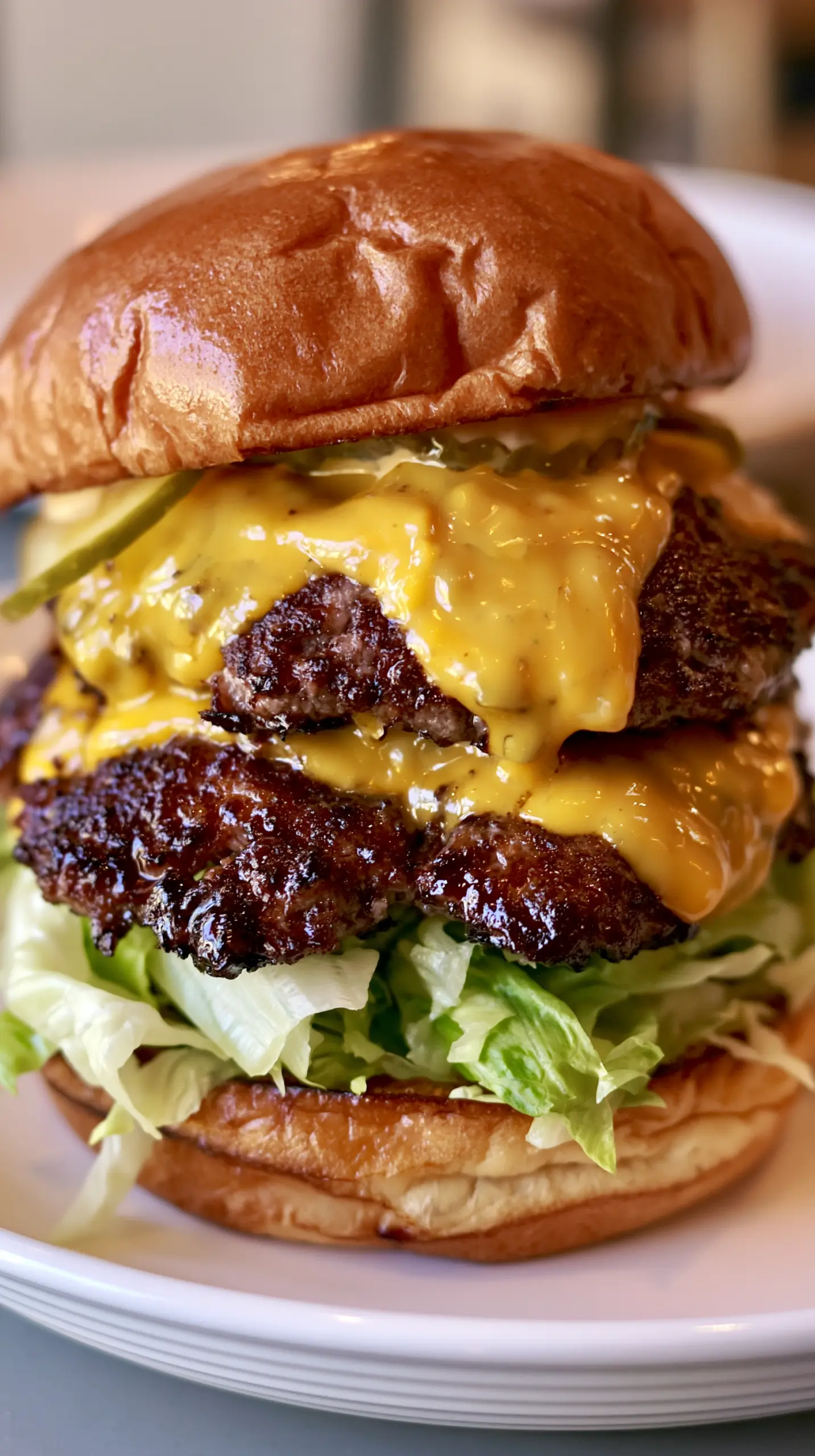 Classic Double Smash Burger with Secret Burger Sauce Serving suggestion for Classic Double Smash Burger with Secret Burger Sauce — double smash burger