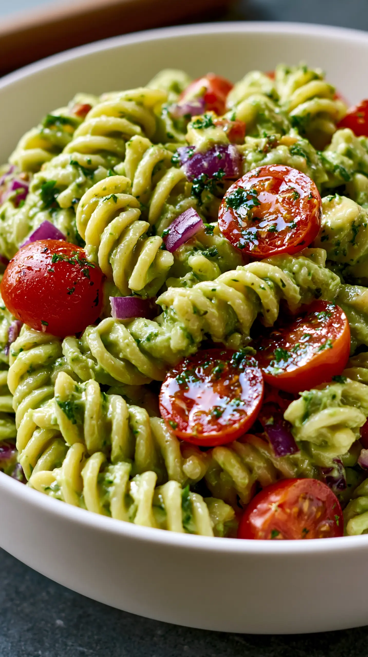 Creamy Avocado Ranch Pasta Salad Serving suggestion for Creamy Avocado Ranch Pasta Salad — avocado ranch pasta salad