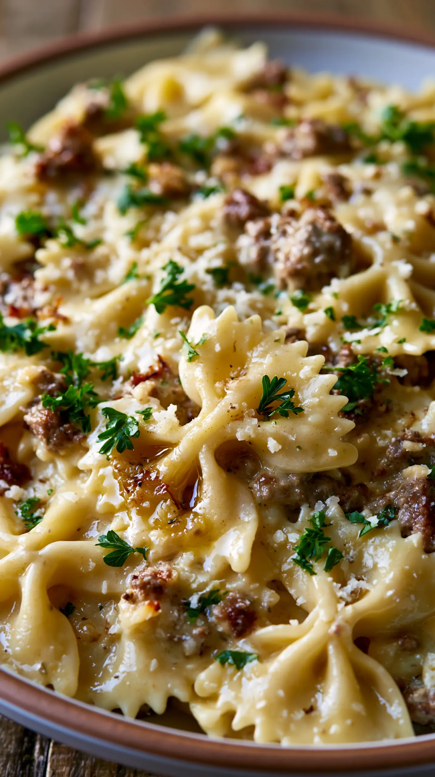 Creamy Parmesan Garlic Beef Bowtie Pasta Step-by-step preparation of Creamy Parmesan Garlic Beef Bowtie Pasta (Creamy Parmesan Garlic Beef Bowtie Pasta)
