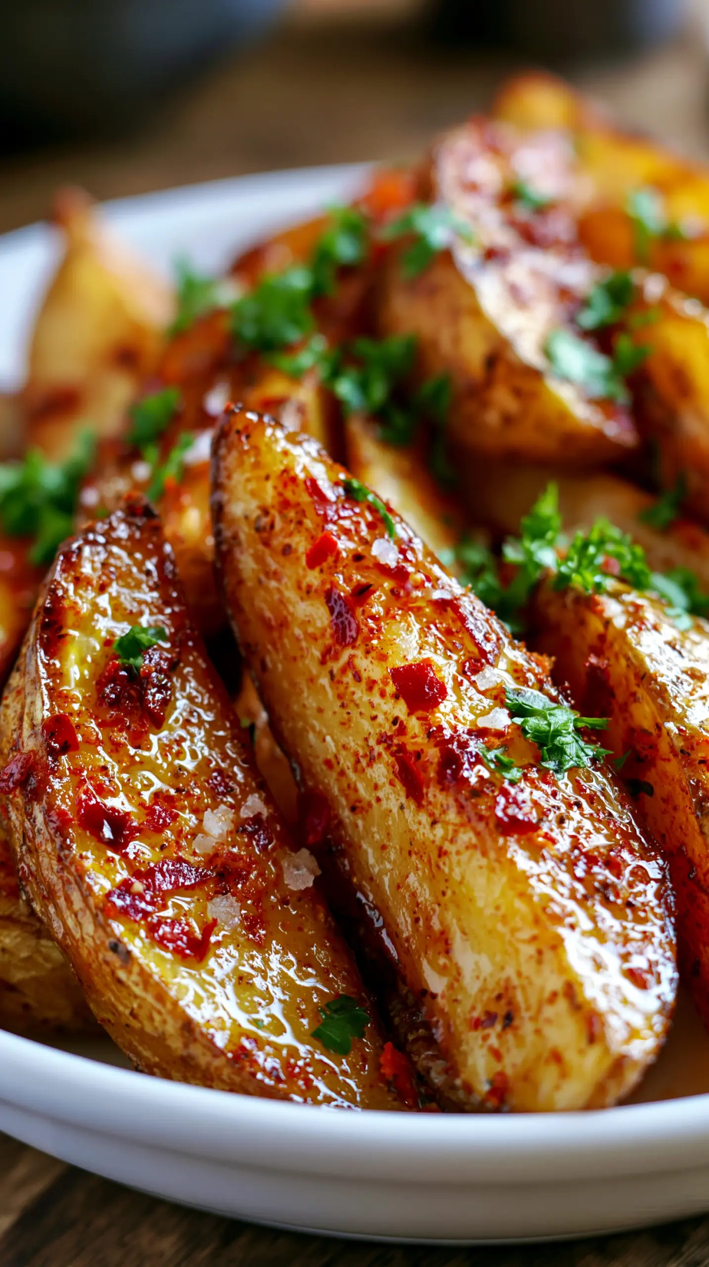 Serving suggestion for Crispy Baked Potato Wedges — crispy baked potato wedges