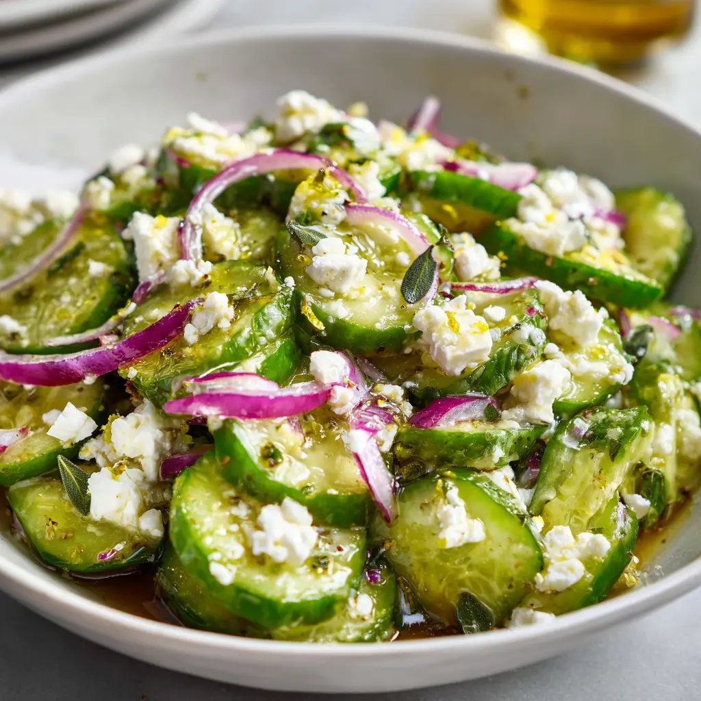 Cucumber Feta Salad with Lemon Greek Vinaigrette — homemade Cucumber Feta Salad recipe
