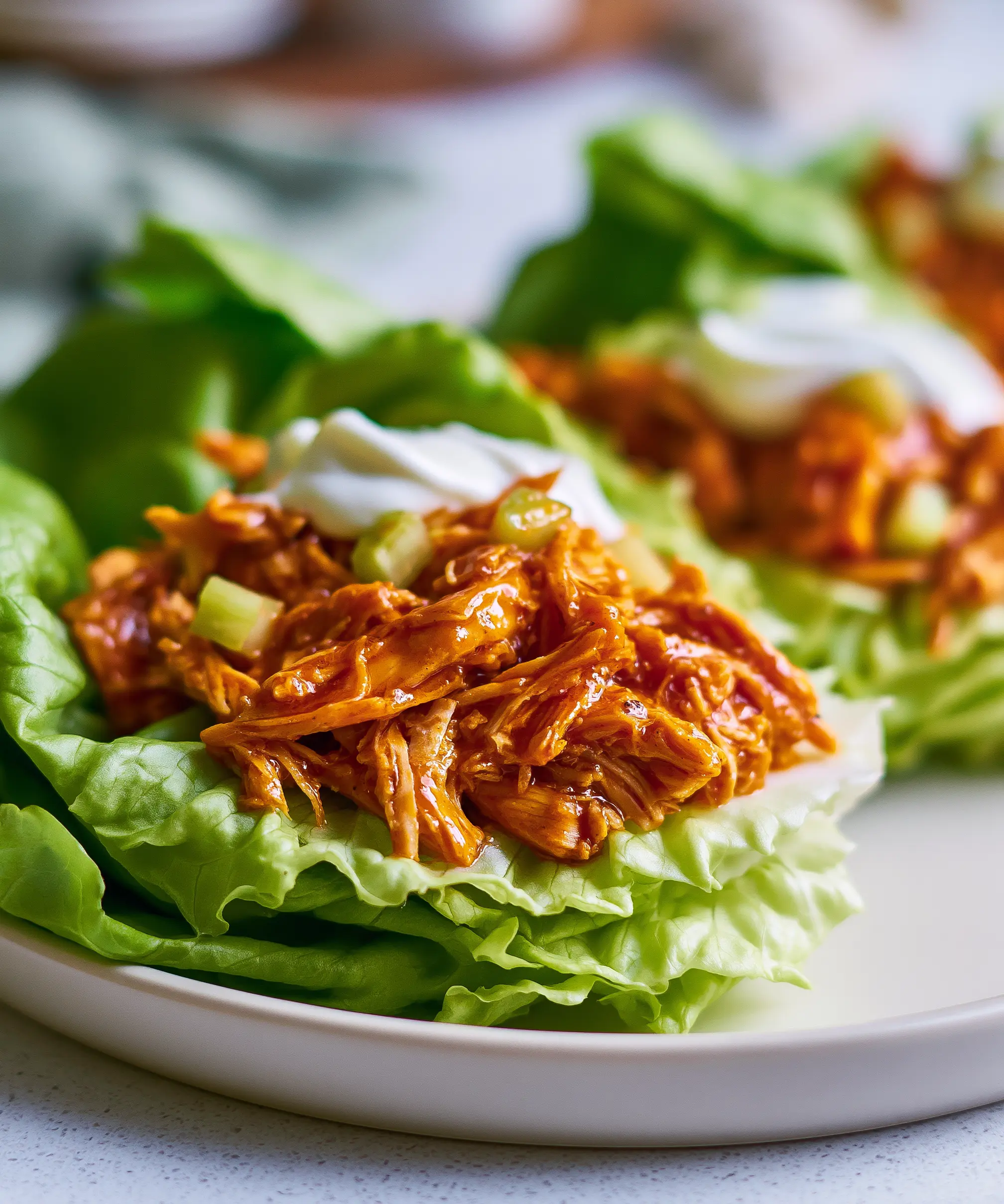 Serving suggestion for Delicious Buffalo Chicken Lettuce Wraps — Buffalo Chicken Lettuce Wraps