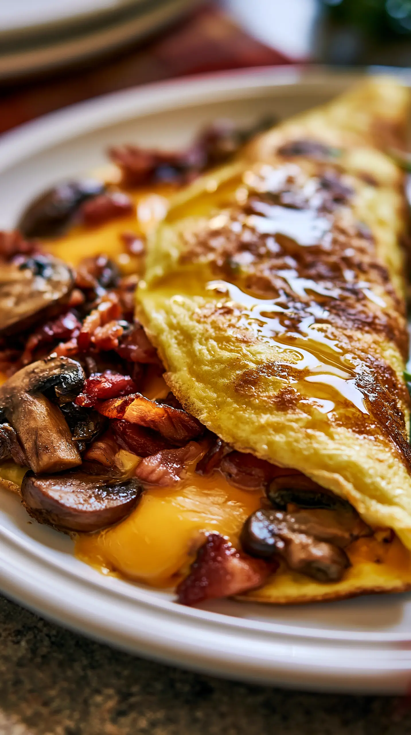 Serving suggestion for Easy High Protein Turkey Bacon and Mushroom Omelet — high protein turkey bacon omelet