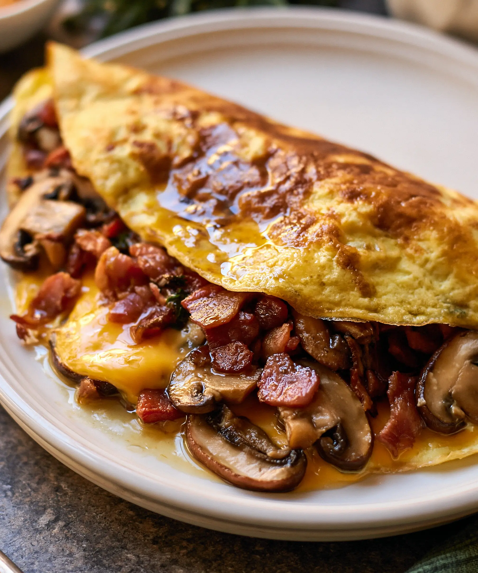 Easy High Protein Turkey Bacon and Mushroom Omelet — homemade high protein turkey bacon omelet recipe