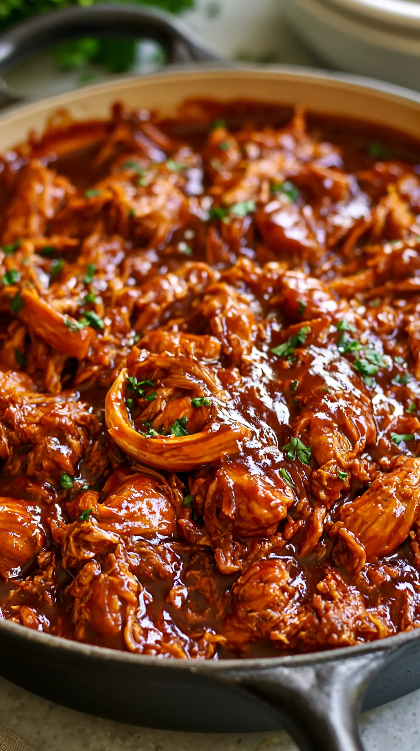 Serving suggestion for Easy Skillet BBQ Pulled Chicken — skillet BBQ pulled chicken