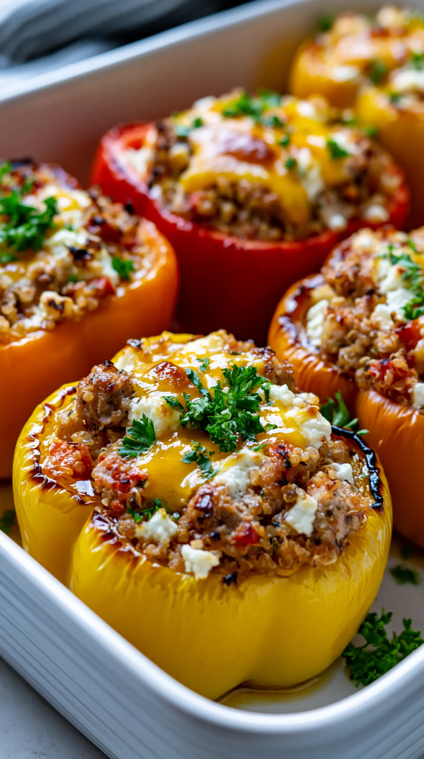 Serving suggestion for Greek Chicken Stuffed Peppers — Greek chicken stuffed peppers