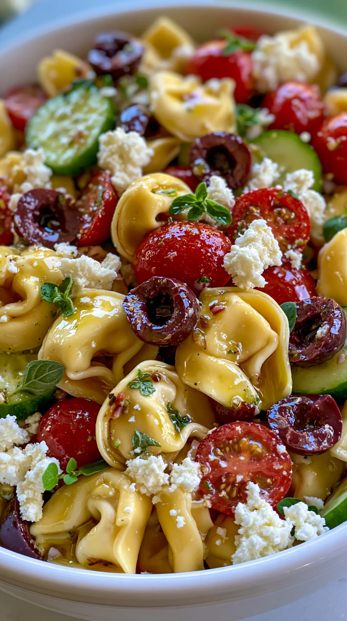 Serving suggestion for Greek Tortellini Salad with Kalamata Olives — Greek tortellini salad