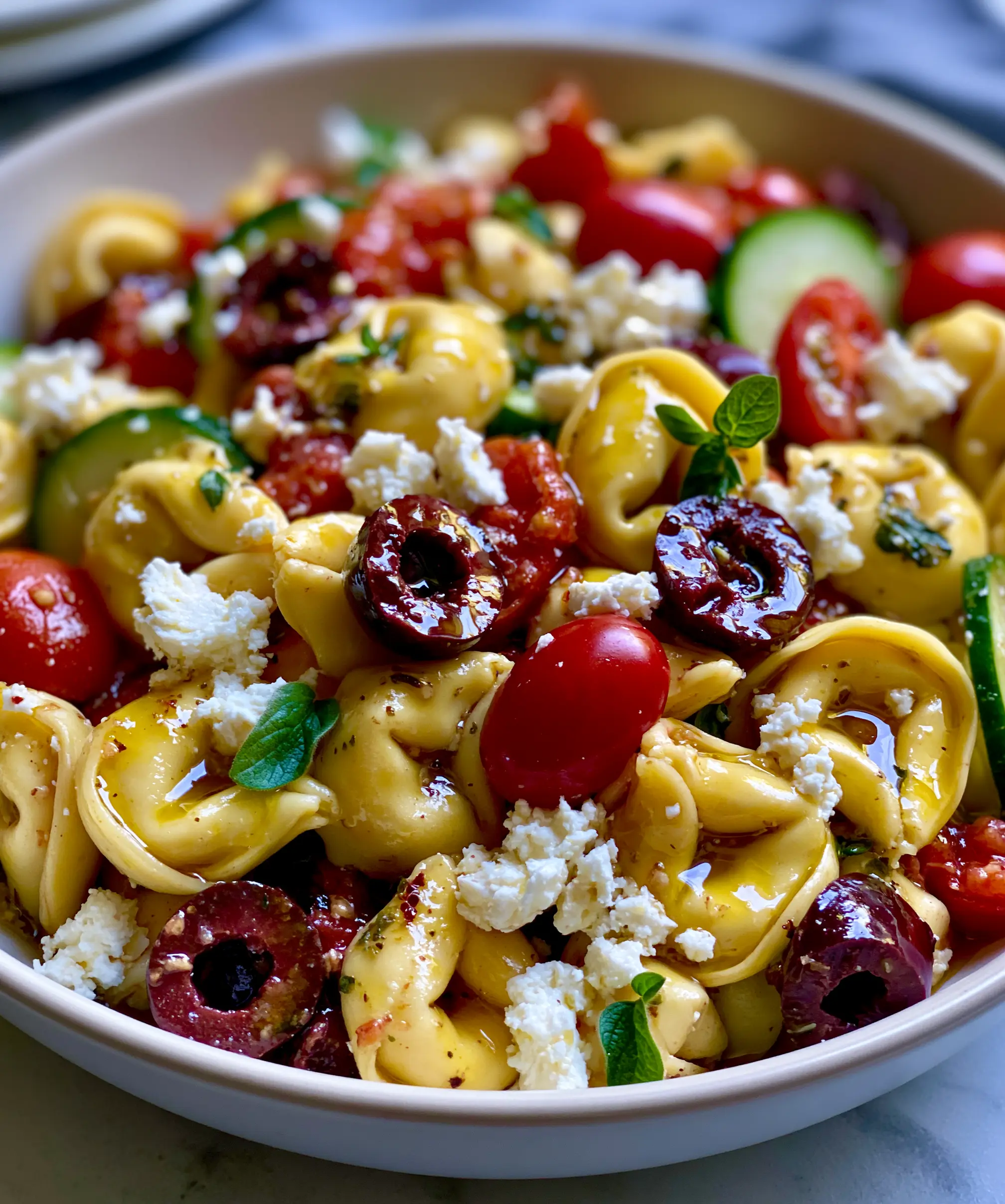 Greek Tortellini Salad with Kalamata Olives — homemade Greek tortellini salad recipe