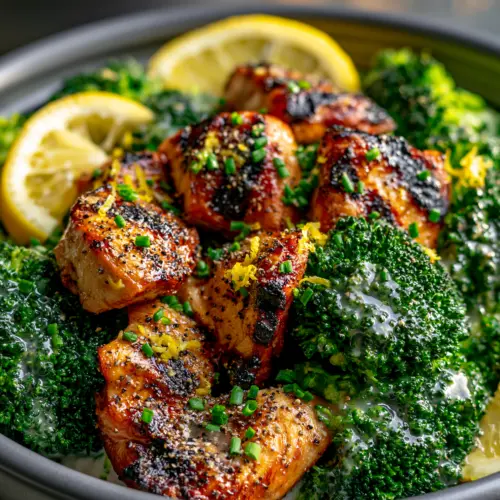 Grilled Chicken Broccoli Bowls with Creamy Garlic Sauce — homemade grilled chicken broccoli bowls recipe