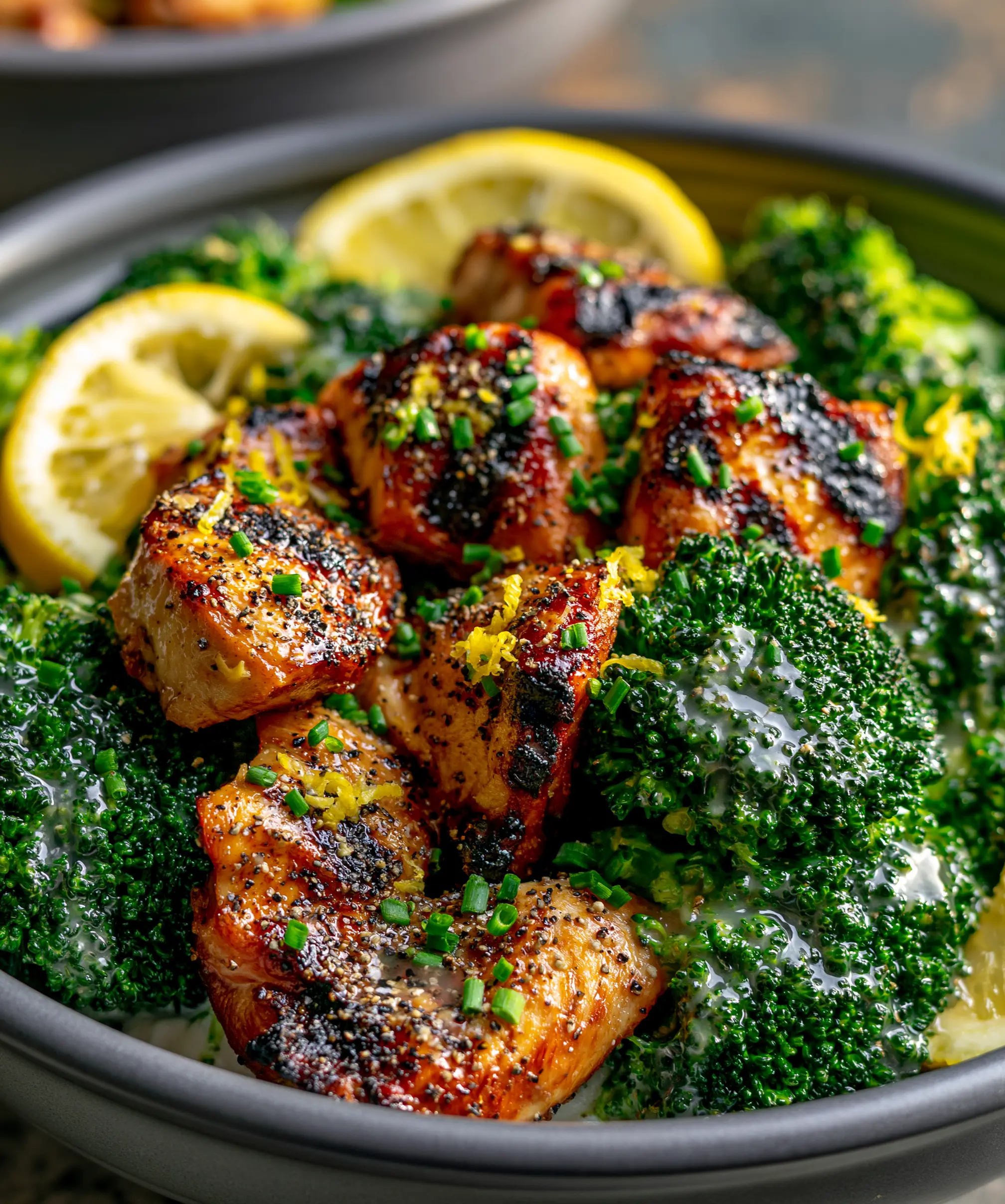 Grilled Chicken Broccoli Bowls with Creamy Garlic Sauce — homemade grilled chicken broccoli bowls recipe