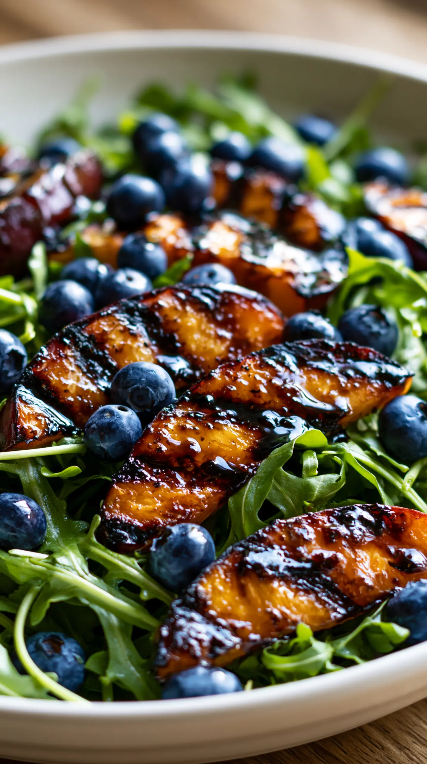 Serving suggestion for Grilled Peach Blueberry Salad — Grilled Peach Blueberry Salad