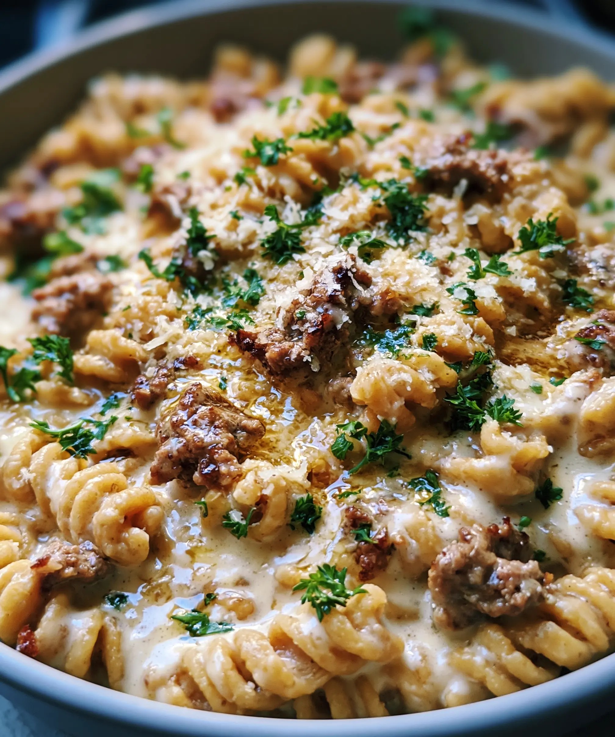 High Protein Creamy Garlic Beef Pasta — homemade high protein creamy garlic beef pasta recipe