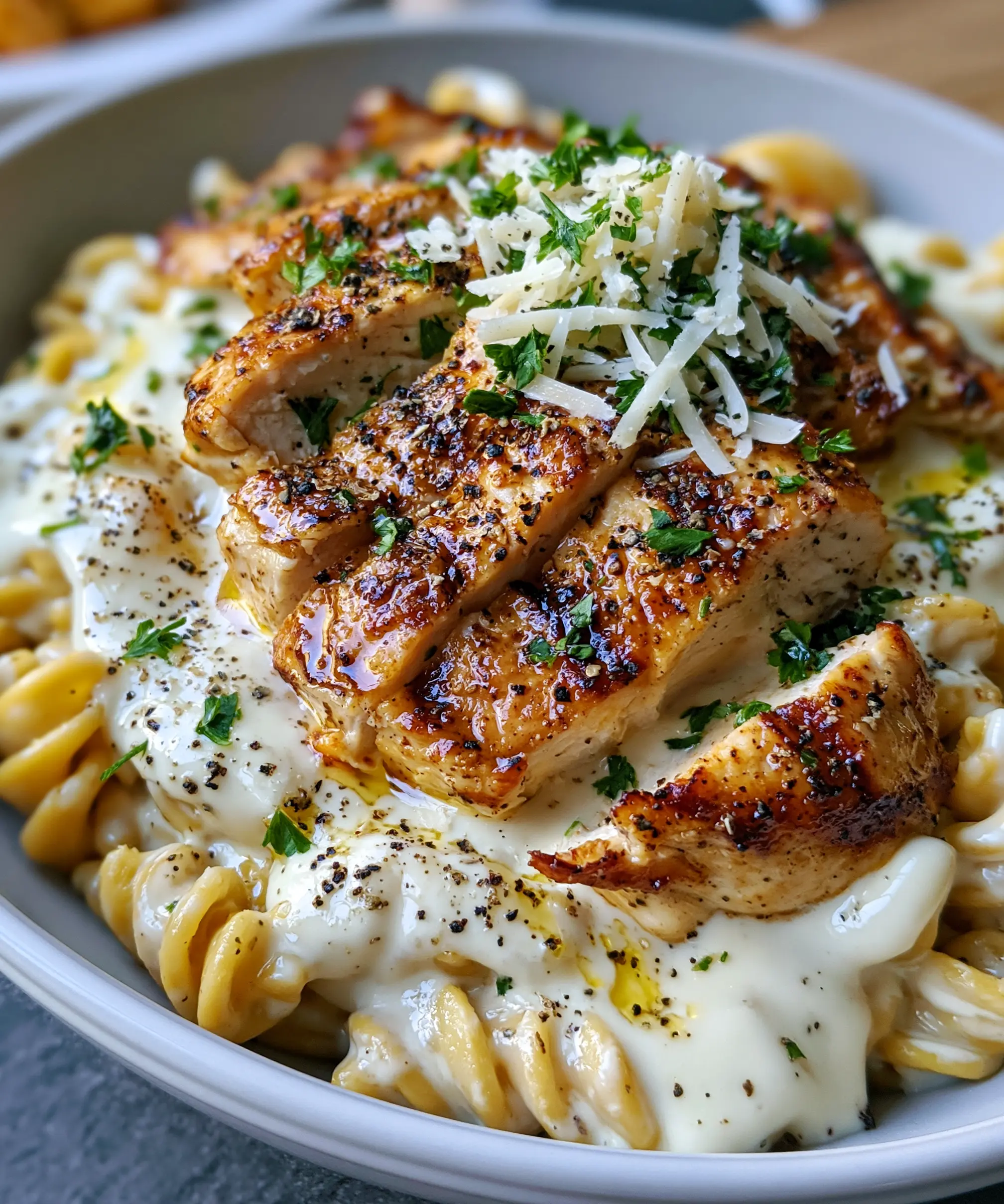 High Protein Grilled Chicken Alfredo Pasta — homemade high protein grilled chicken alfredo recipe