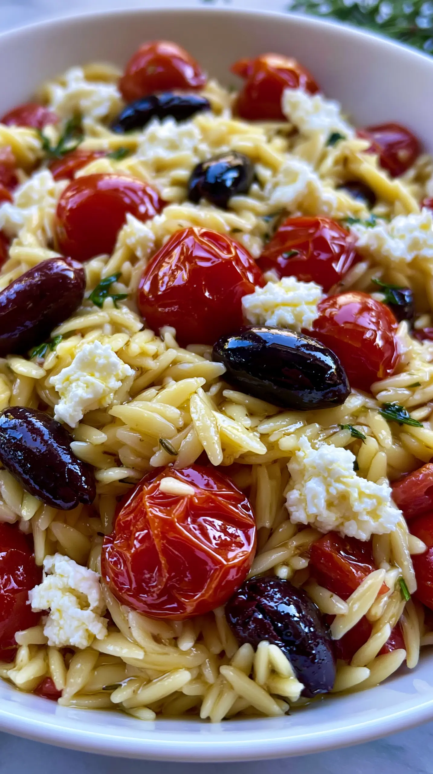 Mediterranean Orzo Pasta Salad with Feta Serving suggestion for Mediterranean Orzo Pasta Salad with Feta — Mediterranean orzo pasta salad