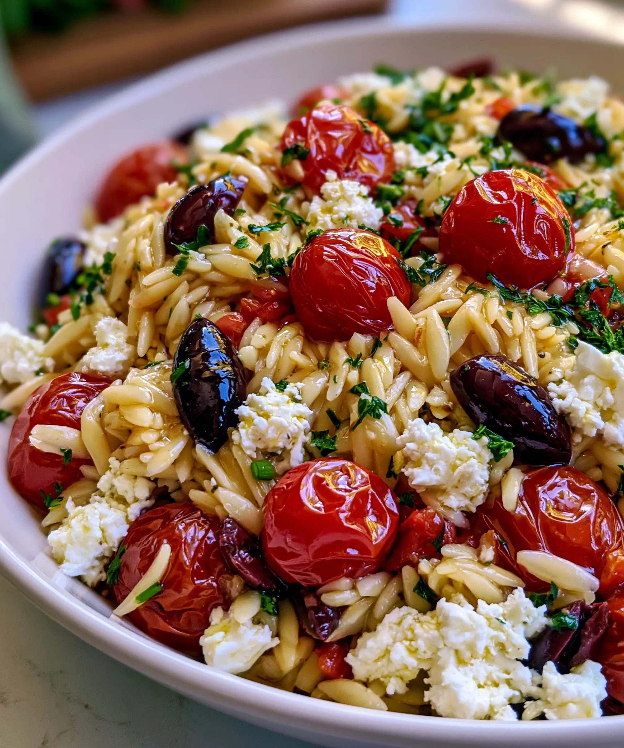 Mediterranean Orzo Pasta Salad with Feta — homemade Mediterranean orzo pasta salad recipe