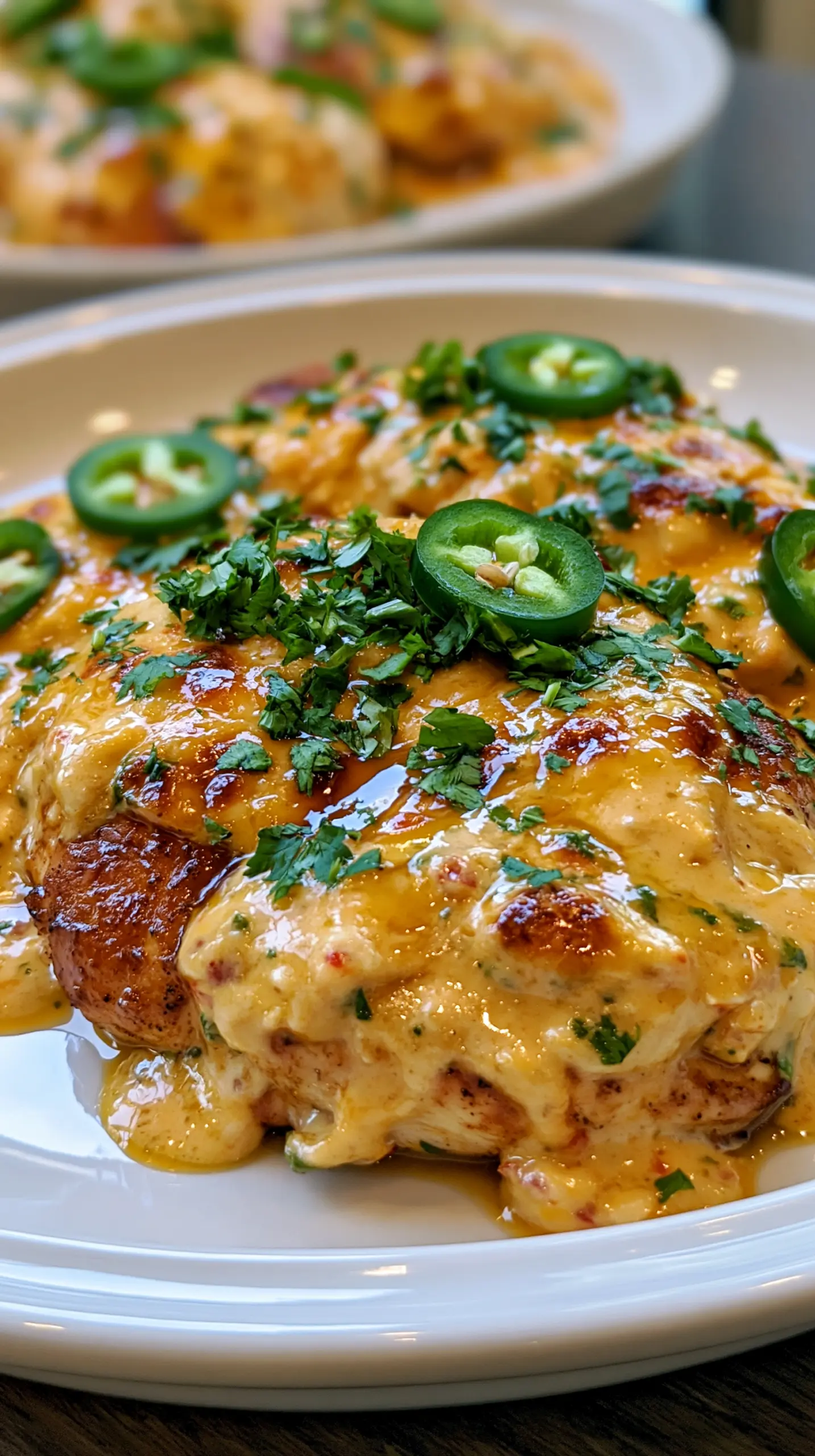 Serving suggestion for One Pan Creamy Queso Chicken — creamy queso chicken