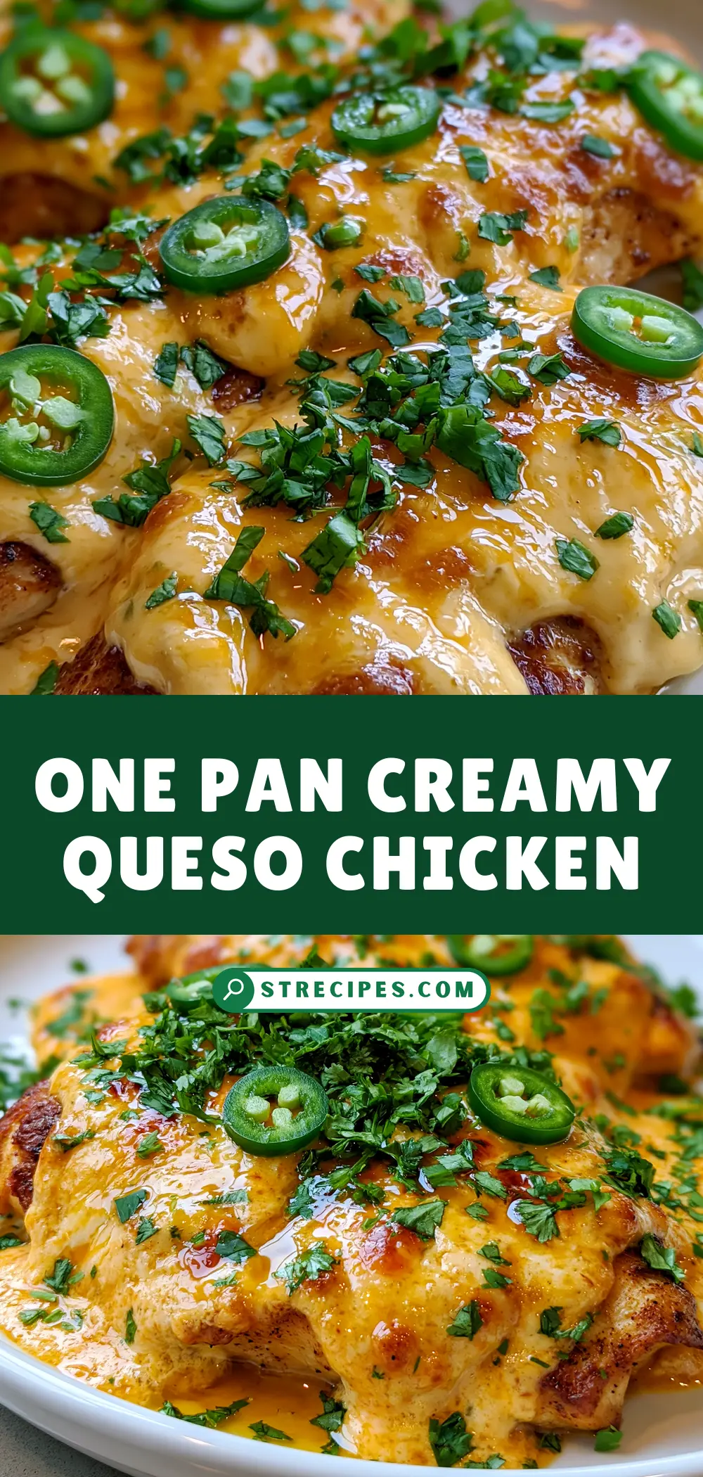 One Pan Creamy Queso Chicken — homemade creamy queso chicken recipe