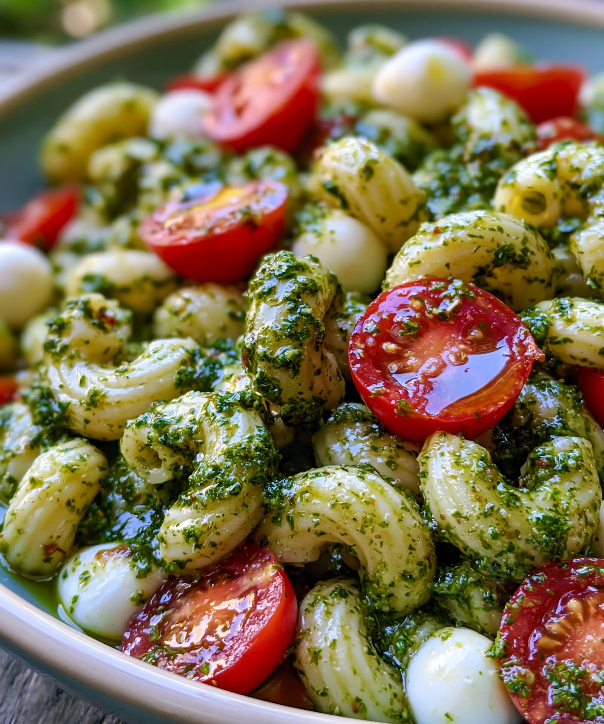 Pesto Caprese Macaroni Pasta Salad — homemade pesto caprese macaroni pasta salad recipe
