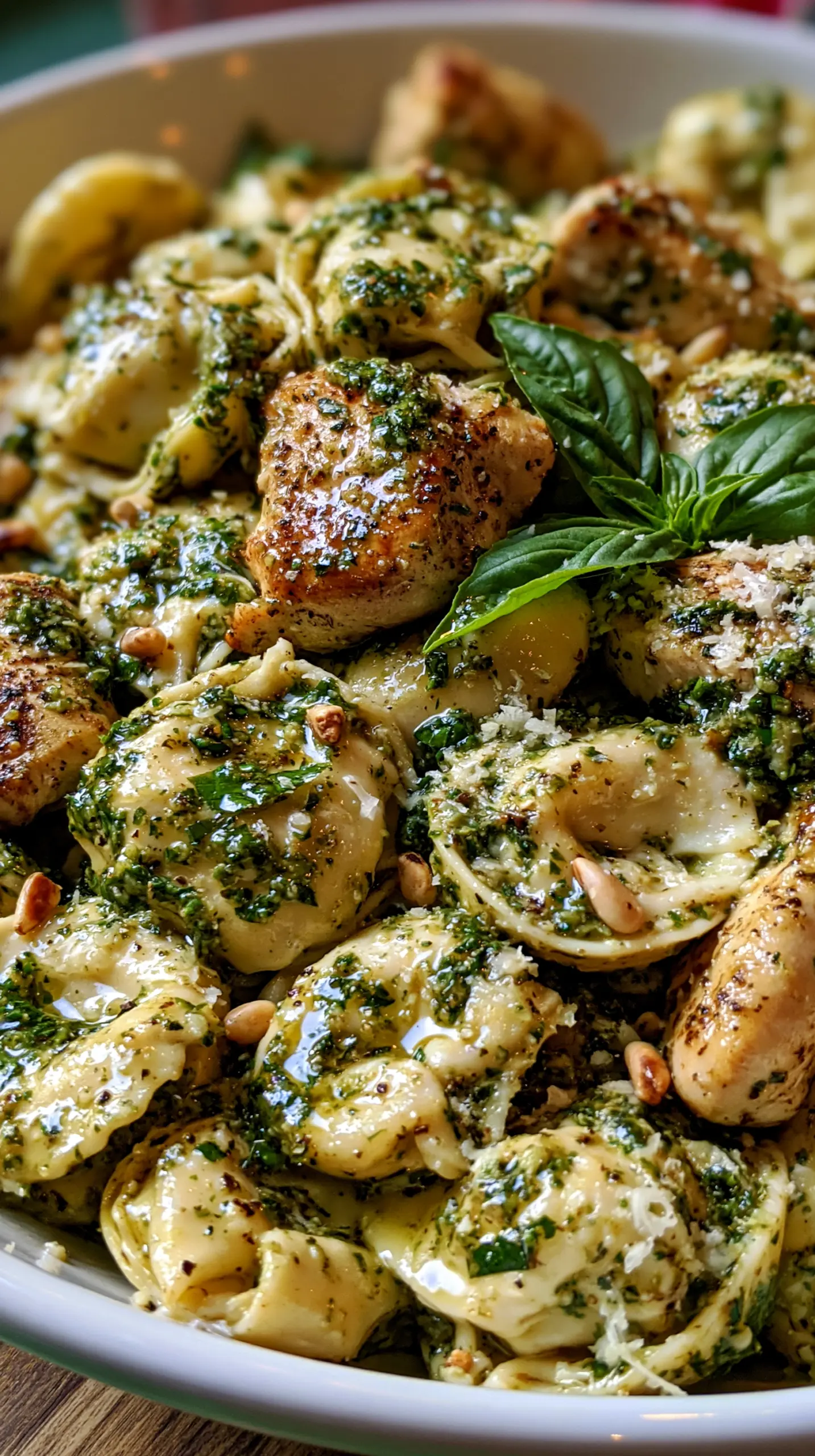 Serving suggestion for Pesto Chicken with Tortellini — Pesto Chicken with Tortellini
