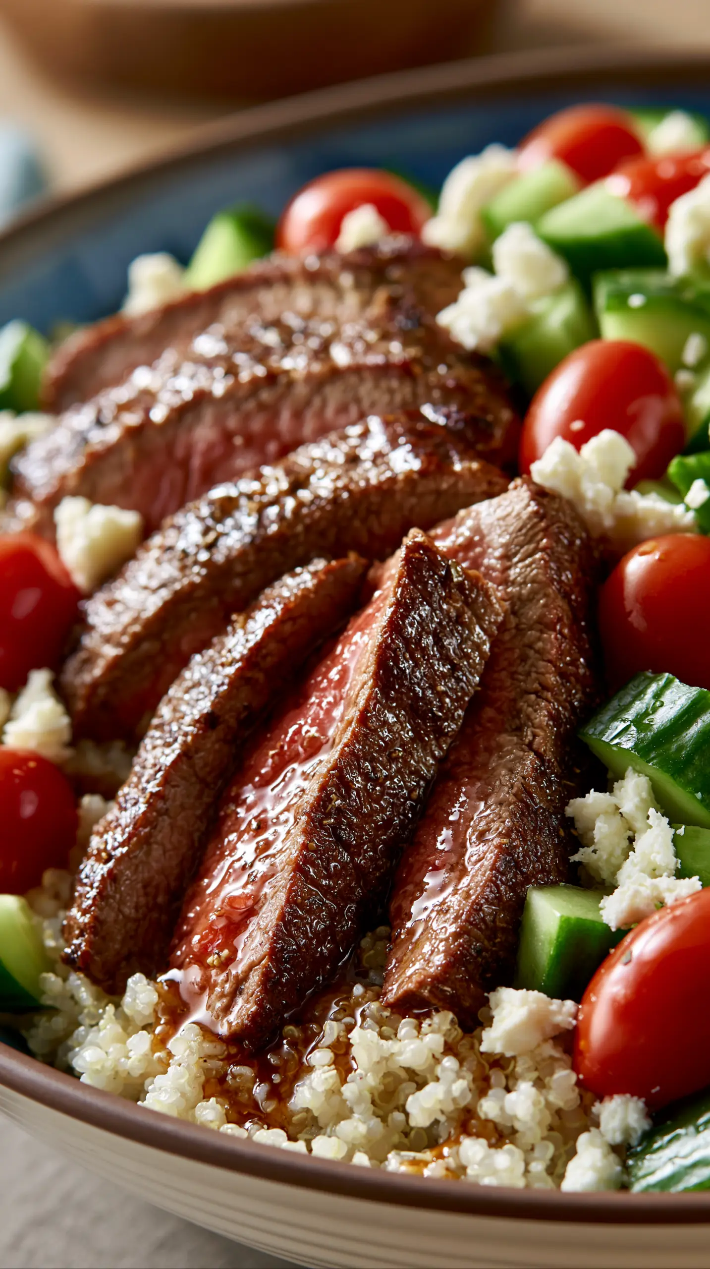 Savor The Summer Easy Mediterranean Steak Bowl Serving suggestion for Savor The Summer Easy Mediterranean Steak Bowl — Mediterranean steak bowl