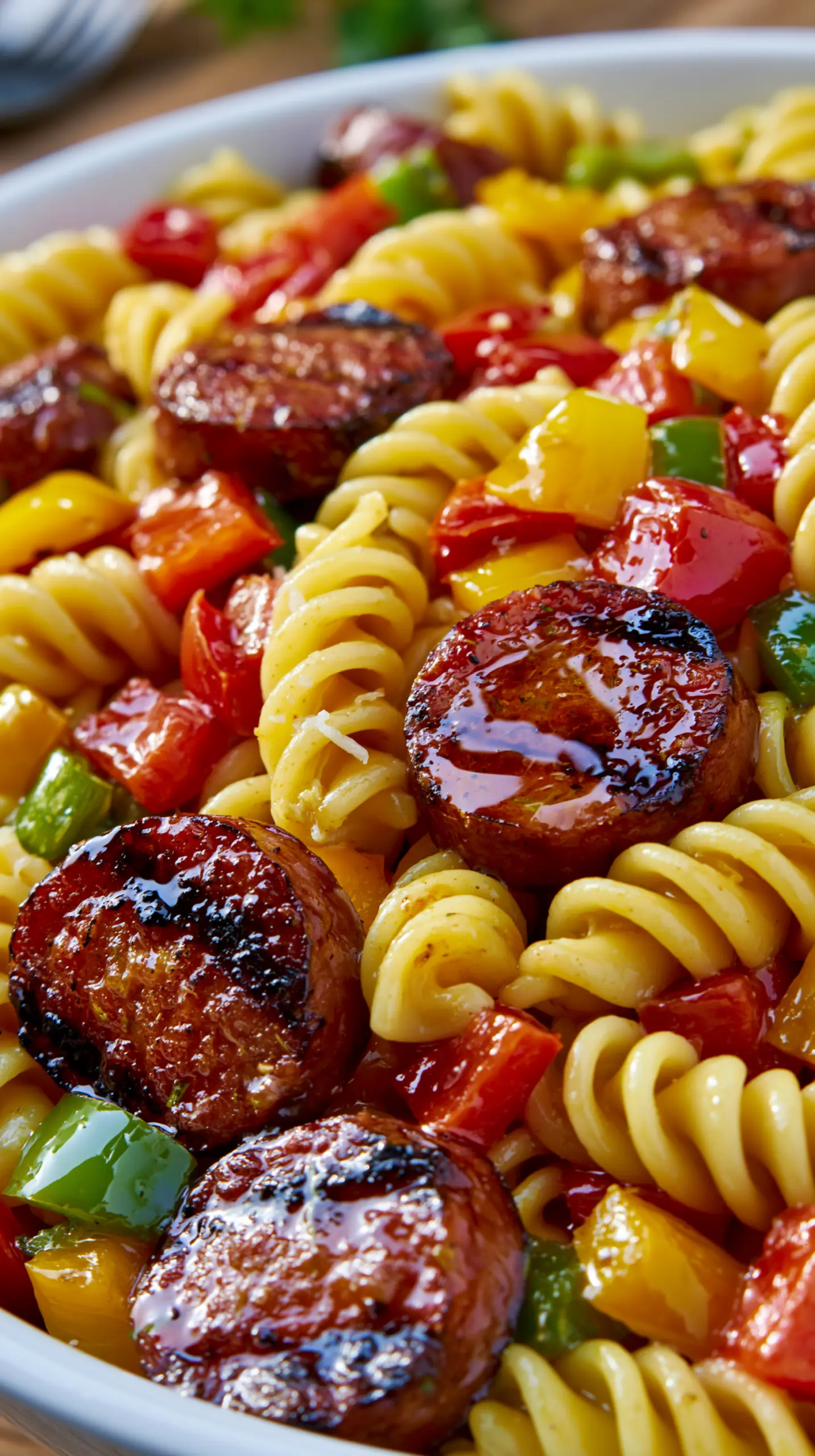 Step-by-step preparation of Smoked Beef Sausage and Pepper Pasta Salad (smoked beef sausage pasta salad)